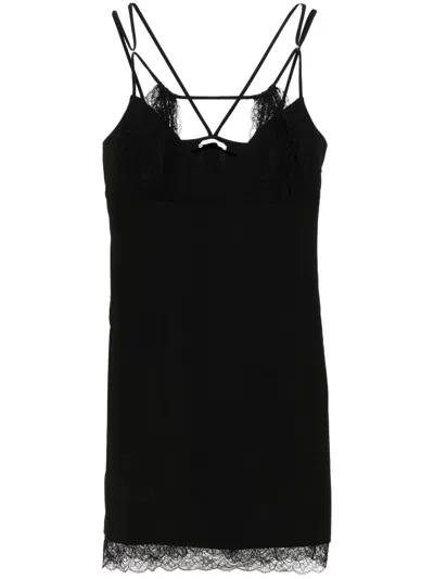 Patrizia Pepe Lace-detail V-neck Mini Dress In Black