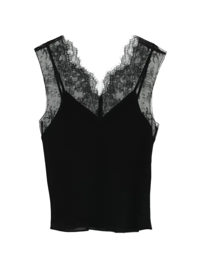 Patrizia Pepe Lace-detail V-neck Top In Black