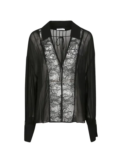 Patrizia Pepe Lace Long-sleeves Blouse In Black