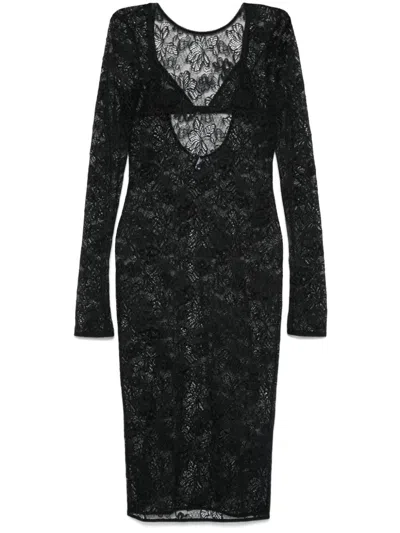 Patrizia Pepe Lace Midi Dress In Black