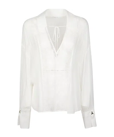 Patrizia Pepe Lace Panel Long Sleeve Top In White