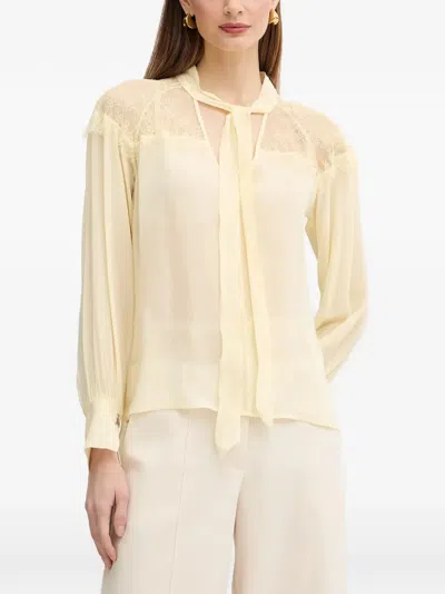 Patrizia Pepe Lace Tie-neck Blouse In Yellow