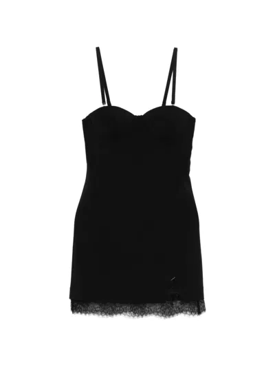 Patrizia Pepe Lace-trim Sheath Mini Dress In Black