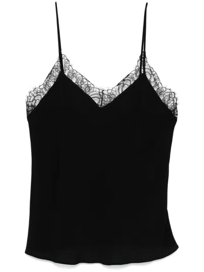 Patrizia Pepe Floral-lace Tank Top In Black