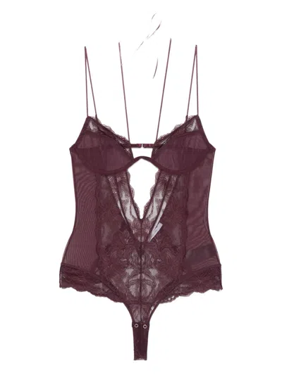 Patrizia Pepe Lace Tulle Body In Burgundy