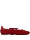 Patrizia Pepe Lace-up Suede Ballet Flats In Red