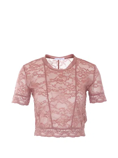 Patrizia Pepe Lace-embroidered T-shirt In Pink