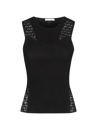 Patrizia Pepe Lace-insert Ribbed Tank Top In Black