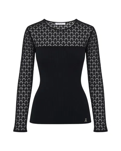 Patrizia Pepe Sheer Pattern Long Sleeve Knitted Sweater In Black
