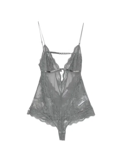 Patrizia Pepe Lace-panelled Sheer Body In Gray