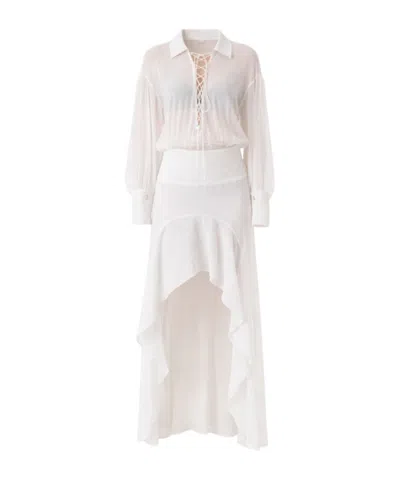 Patrizia Pepe Lace-trim High-low Dress In White