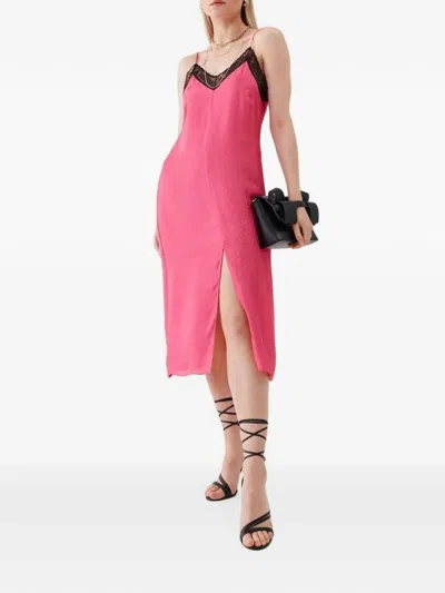 Patrizia Pepe Lace-trim Leopard-print Midi Dress In Pink