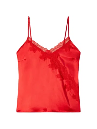 Patrizia Pepe Lace-trim Satin Sleeveless Blouse In Red
