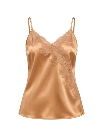 Patrizia Pepe Lace-trim Satin-effect Top In Pink