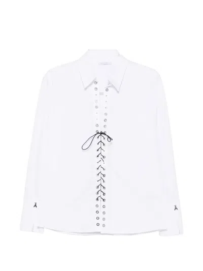 Patrizia Pepe Lace-up Eyelet-embellished Shirt In White