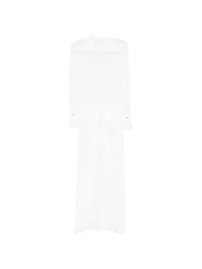 Patrizia Pepe Lace-up Ruffled Asymmetric Dress In White