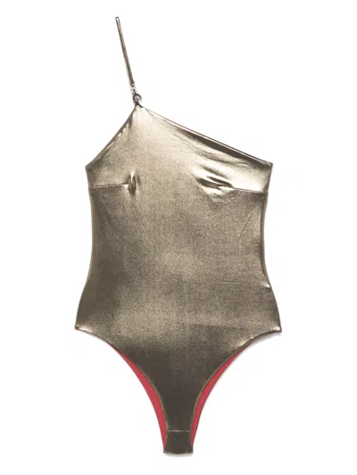 Patrizia Pepe Lamé-effect Swimsuit In Gold