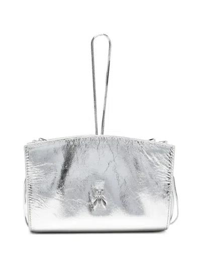 Patrizia Pepe Laminated Leather Clutch Bags In Silver
