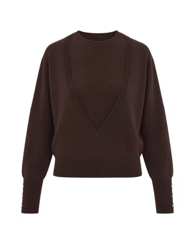 Patrizia Pepe Layered V-neck Crewneck Sweater In Brown