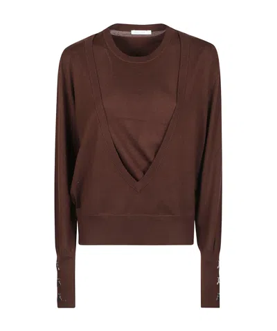 Patrizia Pepe Layered V-neck Sweater In Brown