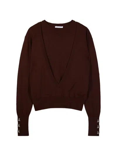 Patrizia Pepe Layered-effect Fly-detail Sweater In Brown
