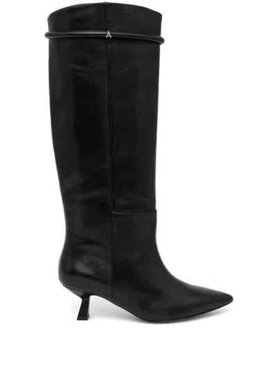 Patrizia Pepe Leather Boots In 黑色