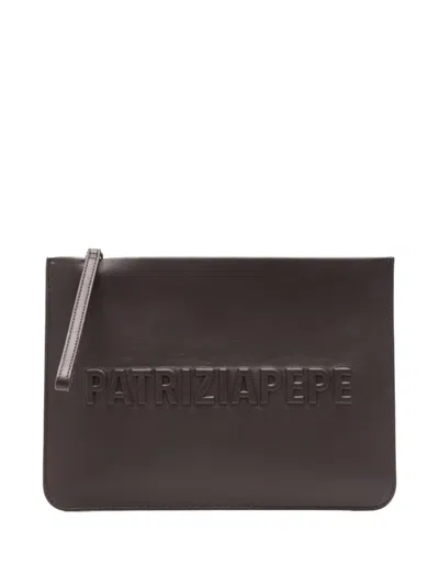 Patrizia Pepe Leather Clutch Bag In Brown