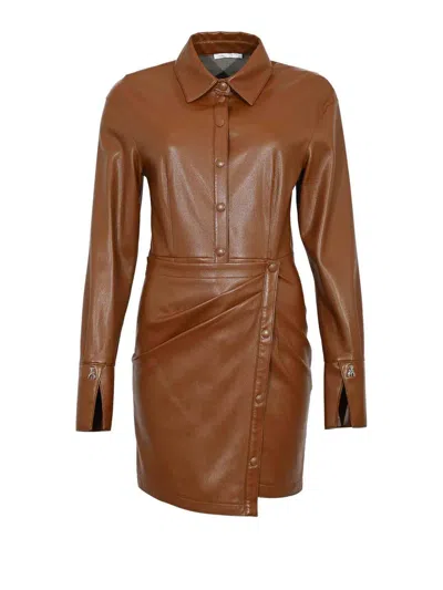 Patrizia Pepe Leather-effect Mini Shirt Dress In Brown