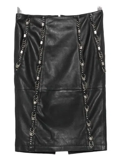 Patrizia Pepe Leather Studded-detail Midi Skirt In Black