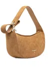 Patrizia Pepe Light Brown Suede Shoulder Bag With Bow Detail And Signature Accents In Brown