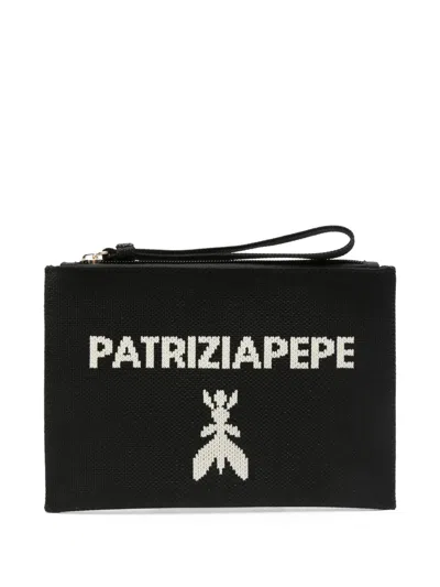 Patrizia Pepe Small Logo-jacquard Clutch Bag In 黑色