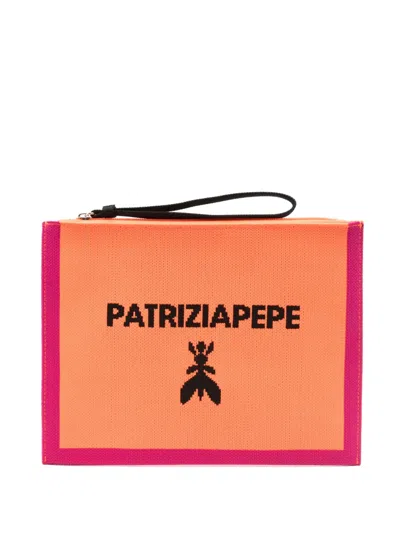 Patrizia Pepe Medium Logo-jacquard Clutch Bag In 橘色