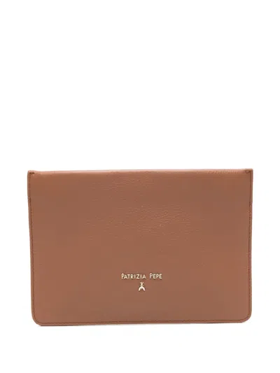 Patrizia Pepe Logo-appliqué Clutch Bag In Brown
