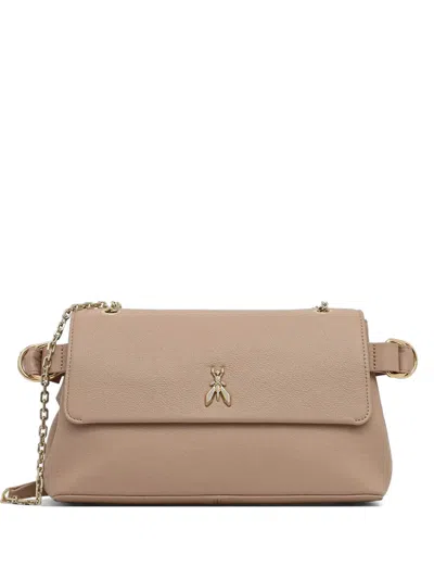Patrizia Pepe Logo Chain Shoulder Bag In Brown