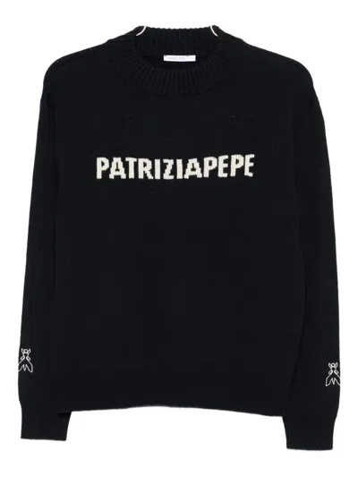 Patrizia Pepe Logo Crew-neck Sweater In Black