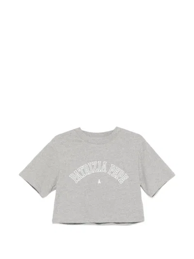 Patrizia Pepe Logo Cropped T-shirt In Gray