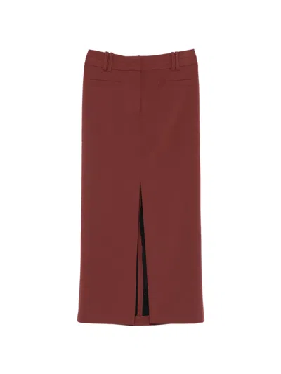 Patrizia Pepe Logo-detail Midi Skirt In Brown