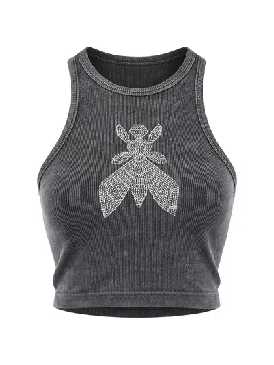 Patrizia Pepe Logo-embellished Tank Top In Gray