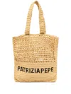Patrizia Pepe Woven Vertical Shopping Bag With Embroidered Logo In Neutrals