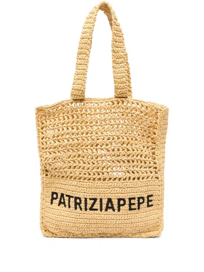 Patrizia Pepe Logo-embroidered Tote Bag In Neutrals