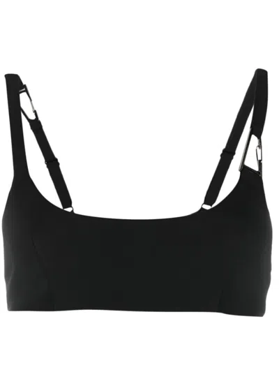 Patrizia Pepe Logo-engraved Cropped Top In Black