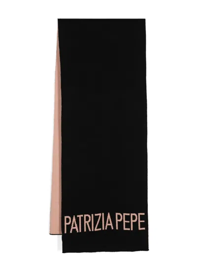 Patrizia Pepe Logo-jacquard Knitted Scarf In Black
