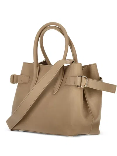 Patrizia Pepe Logo Leather Tote Bag In Neutral