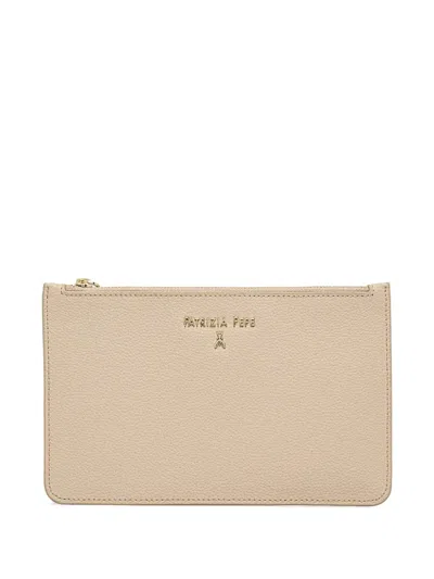 Patrizia Pepe Logo-lettering Clutch Bag In Neutrals