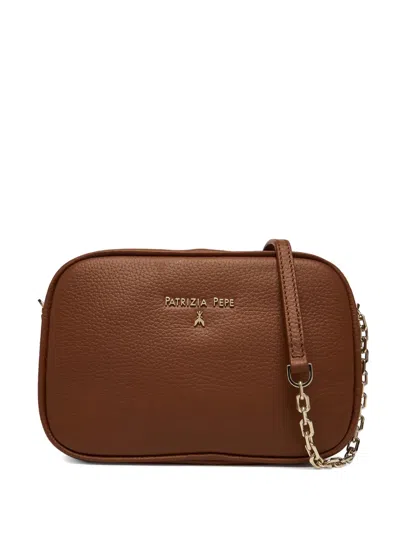 Patrizia Pepe Logo-lettering Leather Shoulder Bag In Brown