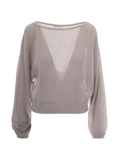 Patrizia Pepe Lightweight Knit Pullover With Discreet Logo Detail In Gray
