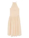 Patrizia Pepe Long Dress With Logo Patch In Nude