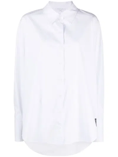 Patrizia Pepe Logo-patch Pointed-collar Cotton Shirt In White