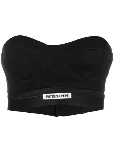 Patrizia Pepe Logo-patch Tailored Bustier Top In Black