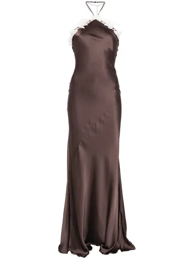 Patrizia Pepe Logo-pendant Maxi Dress In Brown